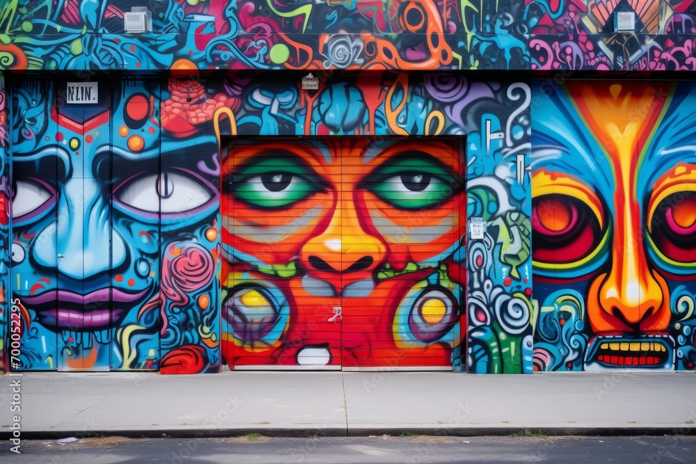 Street art gallery with dark concrete walls showcasing a kaleidoscope of vivid colors, Generative AI Street art gallery with dark concrete walls showcasing a kaleidoscope of vivid colors, Generative AI