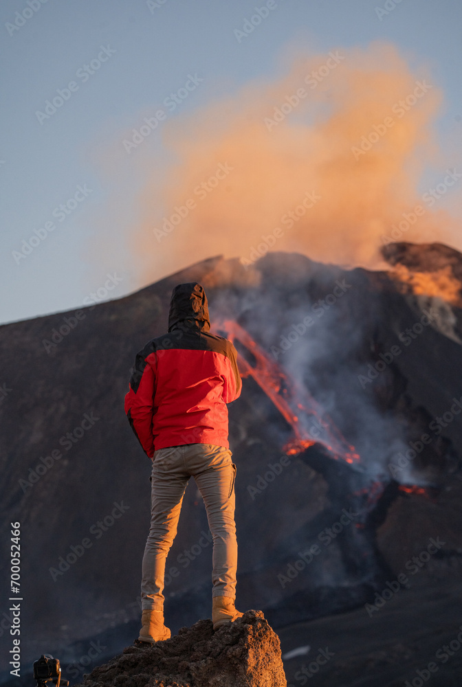 Eruptive vent with lava emis at the top of the Etna volcano