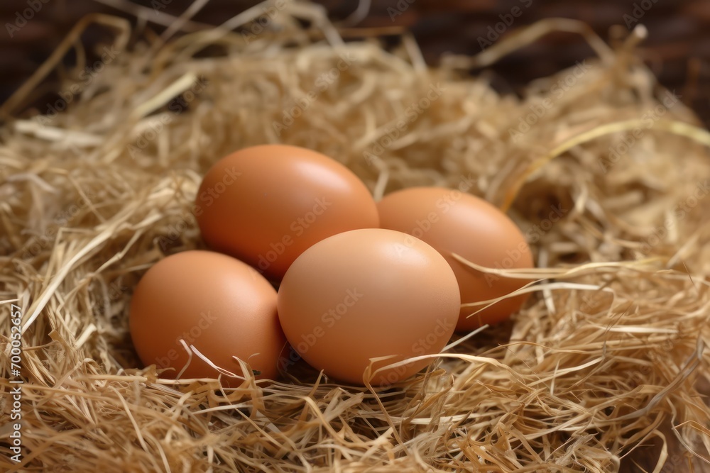 Chicken eggs on straw