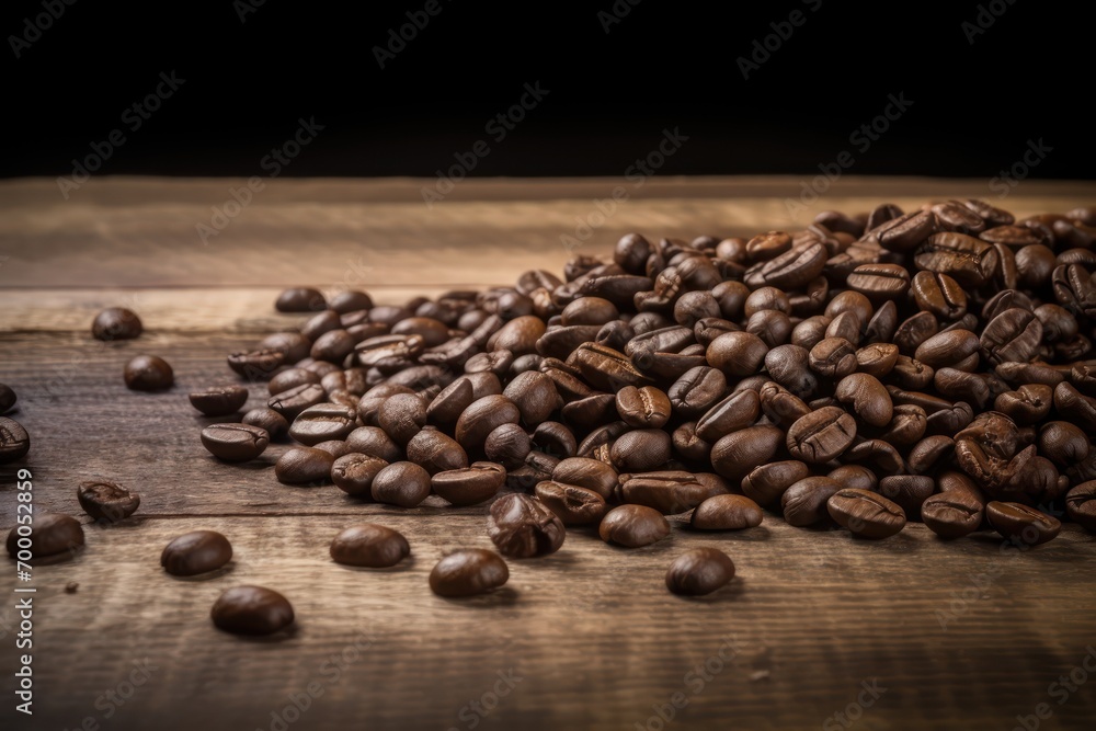 Coffee beans on wooden surface background