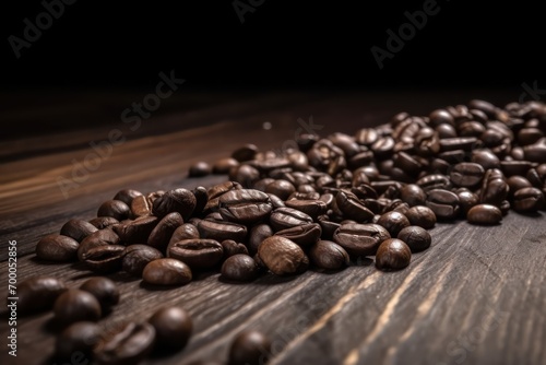 Coffee beans on wooden surface background