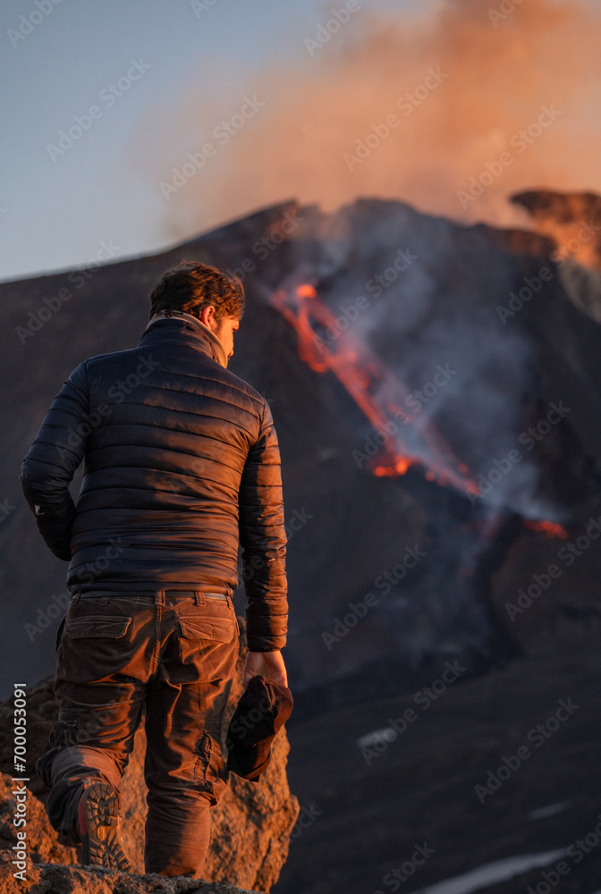 Eruptive vent with lava emis at the top of the Etna volcano