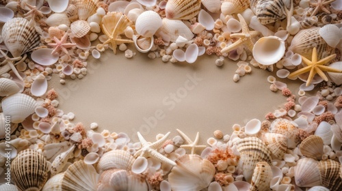 frame of seashells on the beach