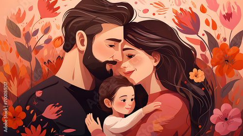 Illustration of cute family, floral vector. Generative AI