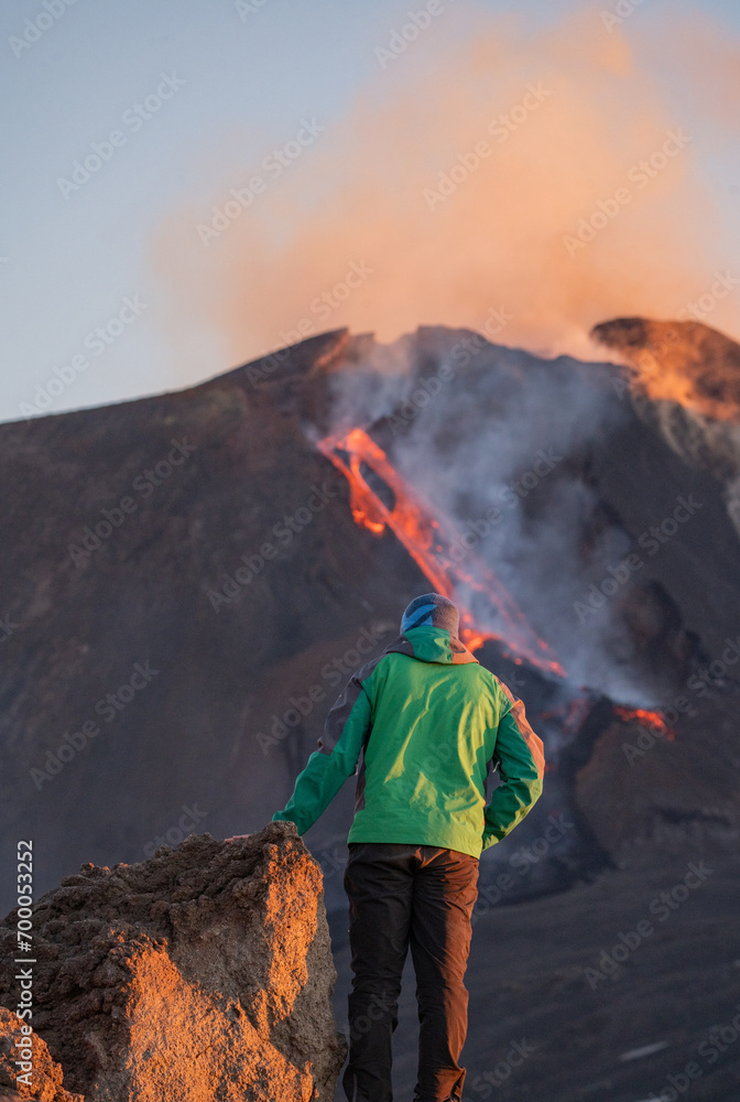 Eruptive vent with lava emis at the top of the Etna volcano