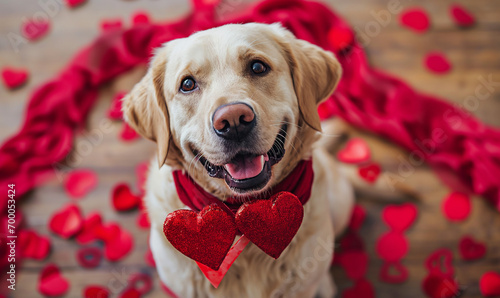 valentine's day concept, Valentine's Pups - Cute Dogs in Heart Sunglasses and Festive Background photo