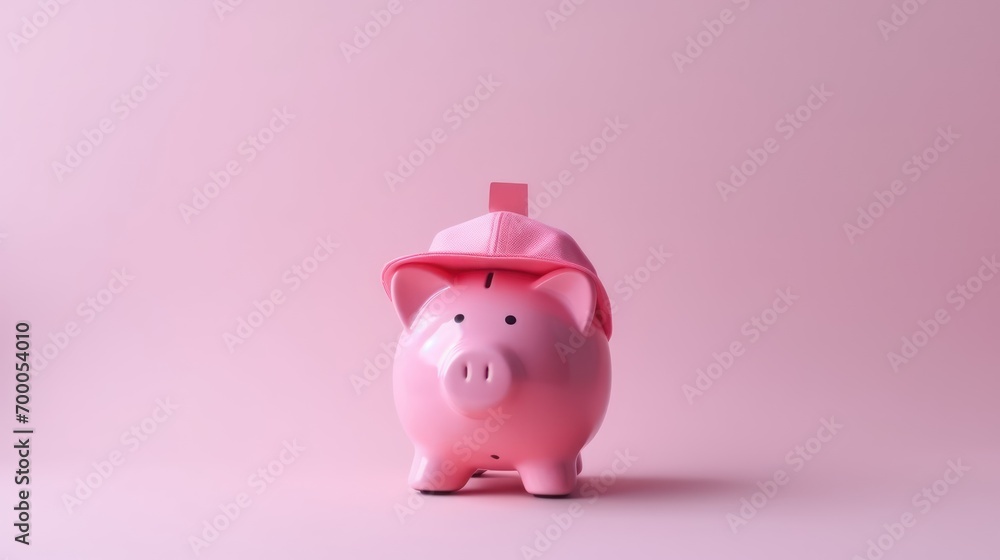 Pink piggy bank with cap for education investment