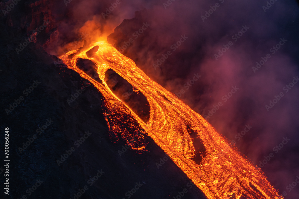 Eruptive vent with lava emis at the top of the Etna volcano