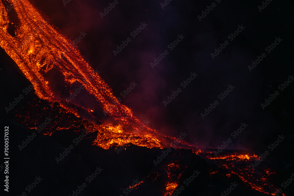 Eruptive vent with lava emis at the top of the Etna volcano