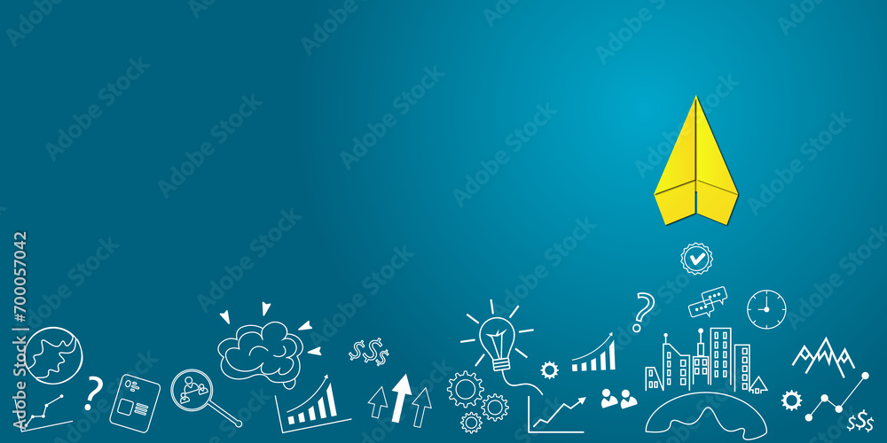 Business success, innovation and solution concept with yellow paper plane and business strategy. Business success, innovation and solution concept with yellow paper plane and business strategy.