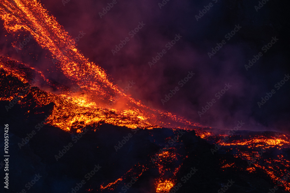 Eruptive vent with lava emis at the top of the Etna volcano