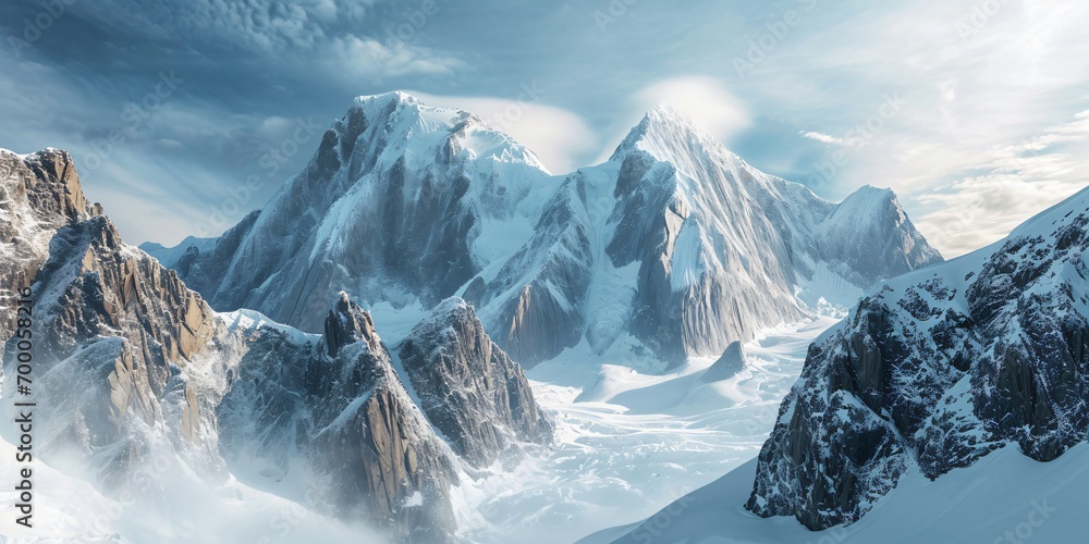 impressive and spectacular winter mountain landscape - obrazy, fototapety, plakaty 