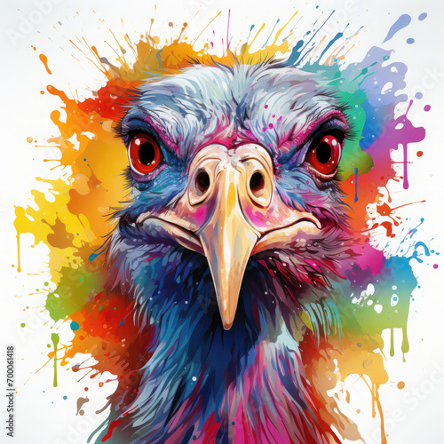 Watercolor Colorful Ostrich Illustration, Generative Ai photo