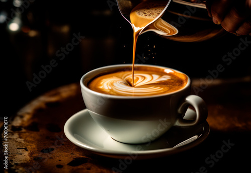 cup of coffee with milk in a restaurant