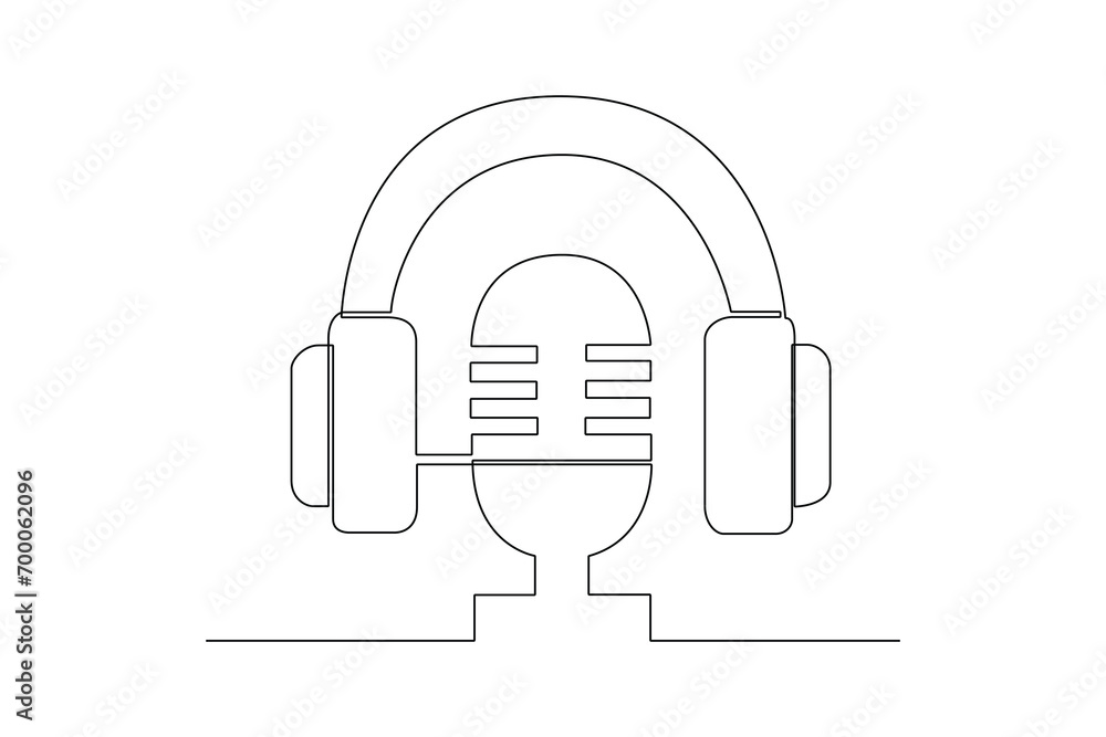 One continuous line drawing of Recording audio podcast or online show concept. Doodle vector illustration in simple linear style. One continuous line drawing of Recording audio podcast or online show concept. Doodle vector illustration in simple linear style.