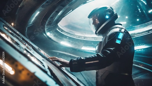 Człowiek w skafandrze na statku kosmicznym © Monika