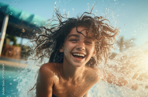 water park photo of young woman splashing