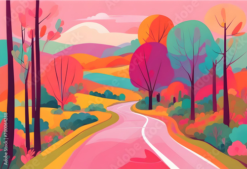 bright colorful digital painting landscape with trees