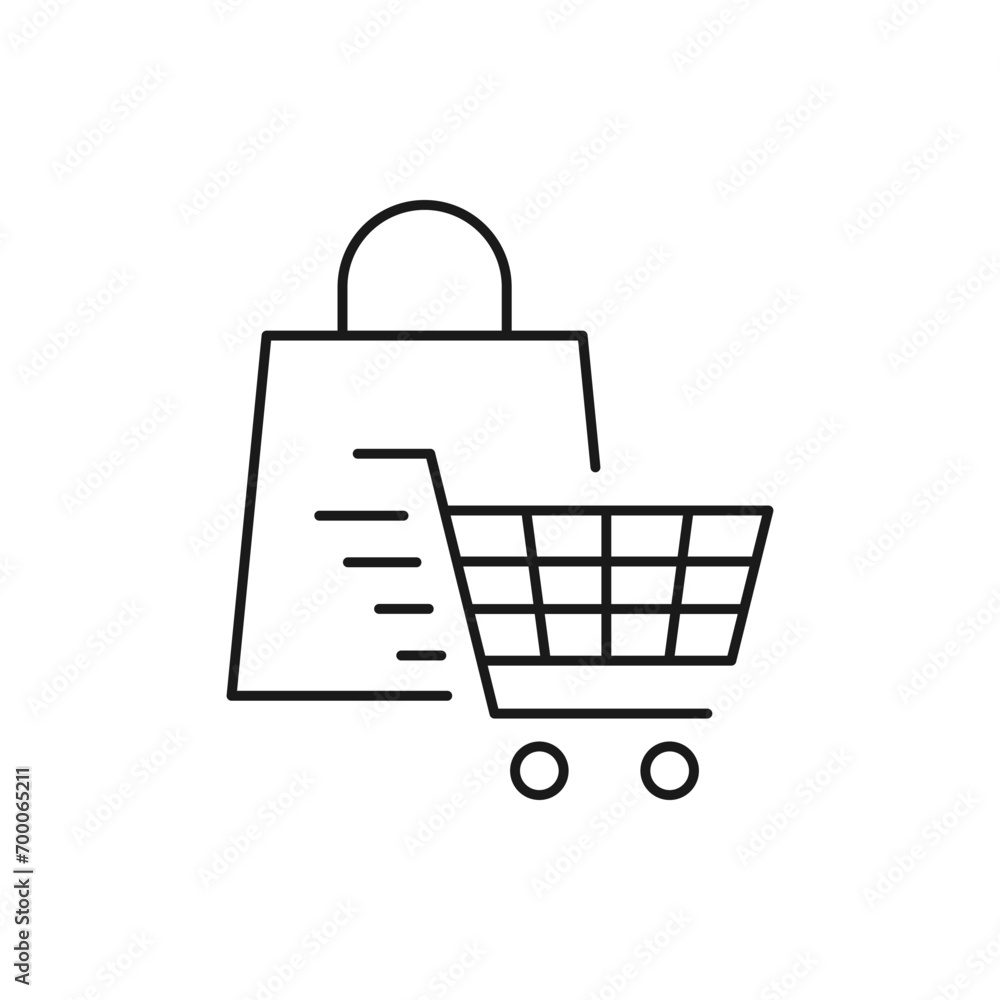 Shopping bag and cart icon line style isolated on white background. Vector illustration Shopping bag and cart icon line style isolated on white background. Vector illustration