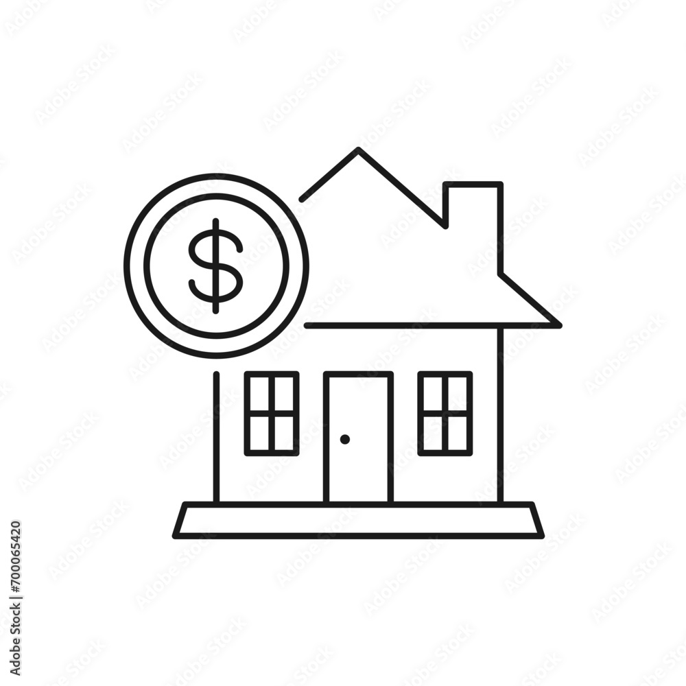 Mortgage. House price icon line style isolated on white background. Vector illustration Mortgage. House price icon line style isolated on white background. Vector illustration