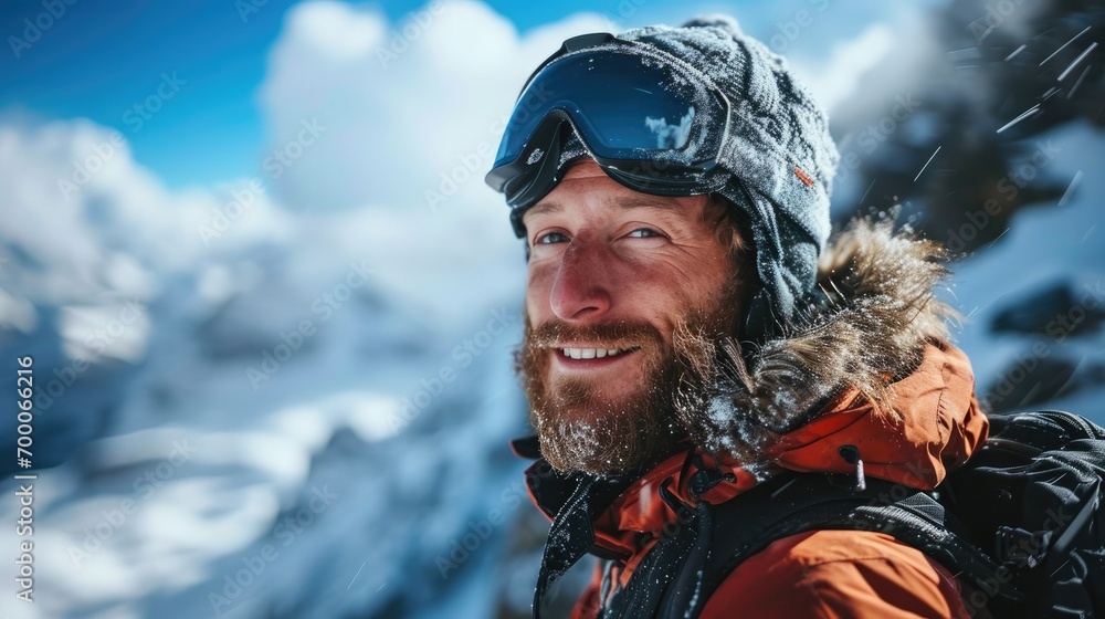 handsome man with Ski goggles, ski clothing and Ski helmet, selfie handsome man with Ski goggles, ski clothing and Ski helmet, selfie