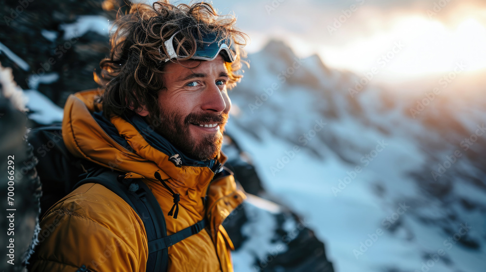 handsome man with Ski goggles, ski clothing and Ski helmet, selfie handsome man with Ski goggles, ski clothing and Ski helmet, selfie