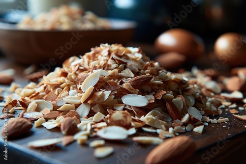 Chopped almonds. Generative AI. photo