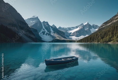 the glacier in the lake with a blue boat on the water