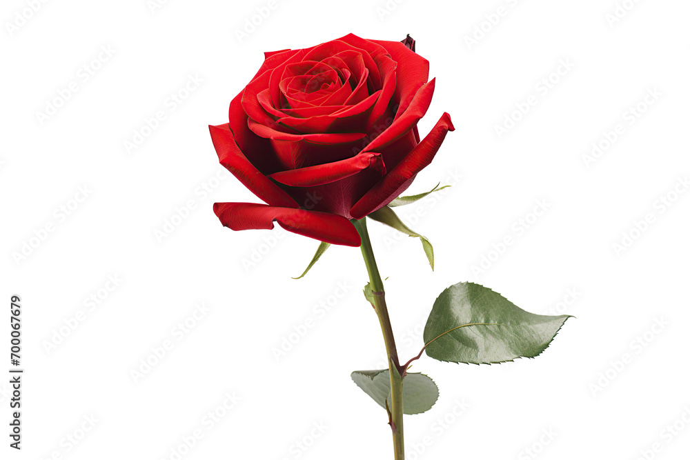 Naklejka premium A single vibrant red rose stands elegantly against a trasparent background ready for design