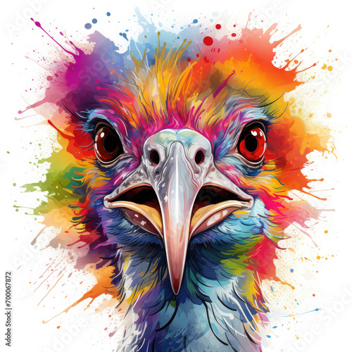 Watercolor Colorful Ostrich Illustration, Generative Ai photo