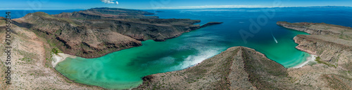 фотографія aerial sunset view of turquoise and green sea of wild mexico baja california pan