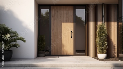 Modern entrance door with the luxury house. Generative AI Technology 