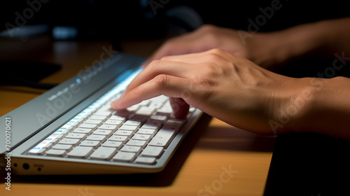 Close up of hand working on laptop, business and financial concepts. 
