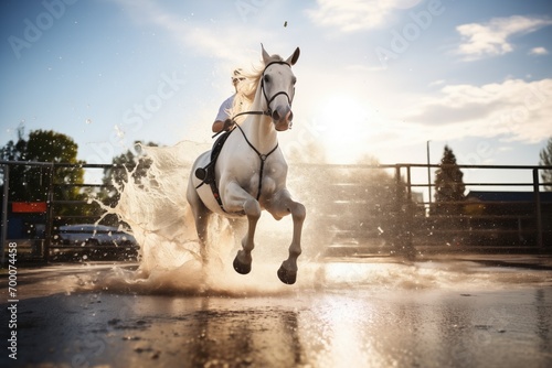 white horse splashing through water jump © Natalia