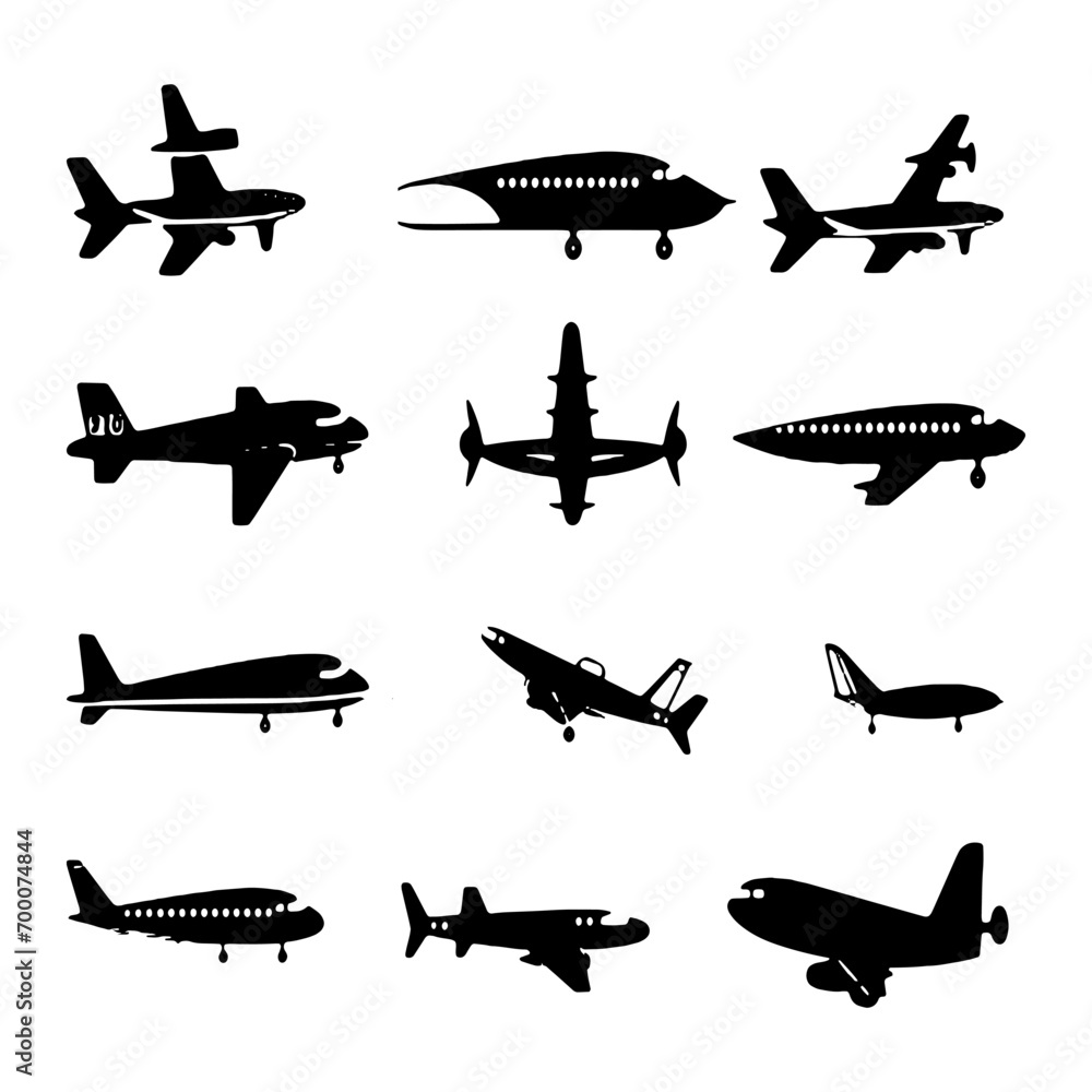 Plane icon vector, Airplane Silhouettes, Airbus silhouette, Black airplane icon, Black airplane icon, Aircraft, plane, airplane, jet icon collection.