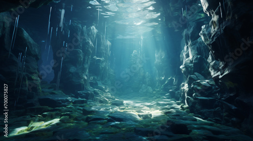 Beautiful crystal rock in underwater caves