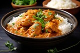 Weeknight dinner recipe tasty chicken curry in rich sauce alongside rice Economical and simple with various Asian cuisines