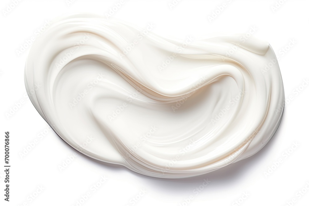 Creamy white smudge on a white background. Skincare lotion texture. Isolated beauty product closeup on white. Creamy white smudge on a white background. Skincare lotion texture. Isolated beauty product closeup on white.
