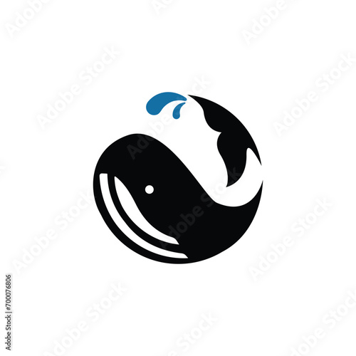 circle whale humpback logo vector illustration design, cute whale fish line art logo design