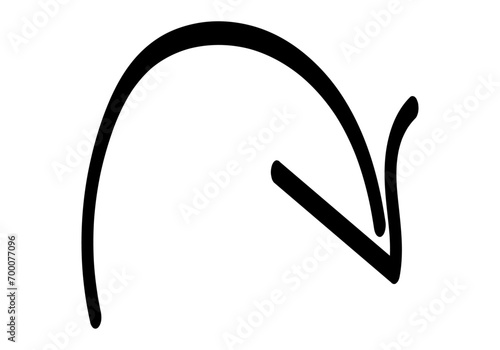 Flecha negra hecha con trazado a mano en fondo blanco. photo