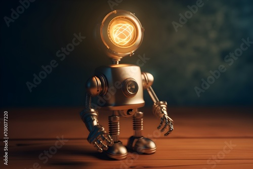 cute little intelligent robot lamp made of wire with a light