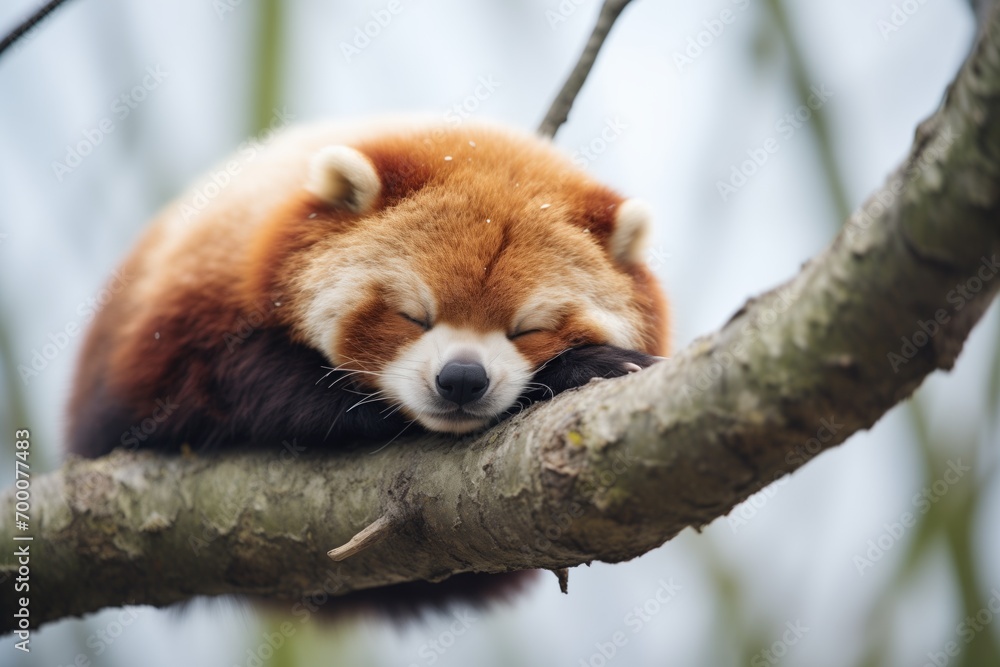 red panda sleeping on a tree branch red panda sleeping on a tree branch