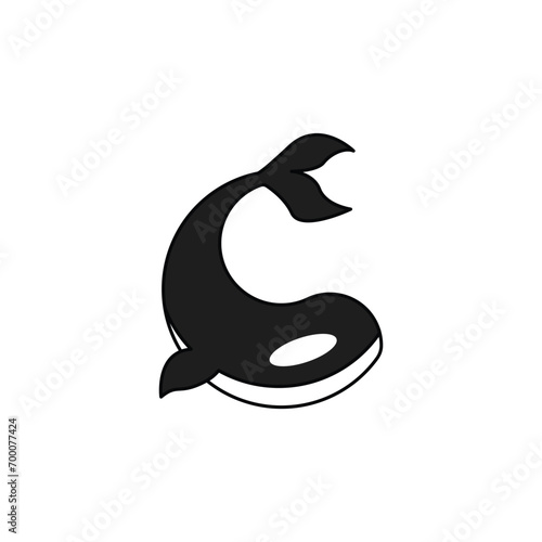 circle whale humpback logo vector illustration design, cute whale fish line art logo design