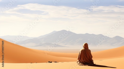 woman in a desert. Back view. Generative AI
