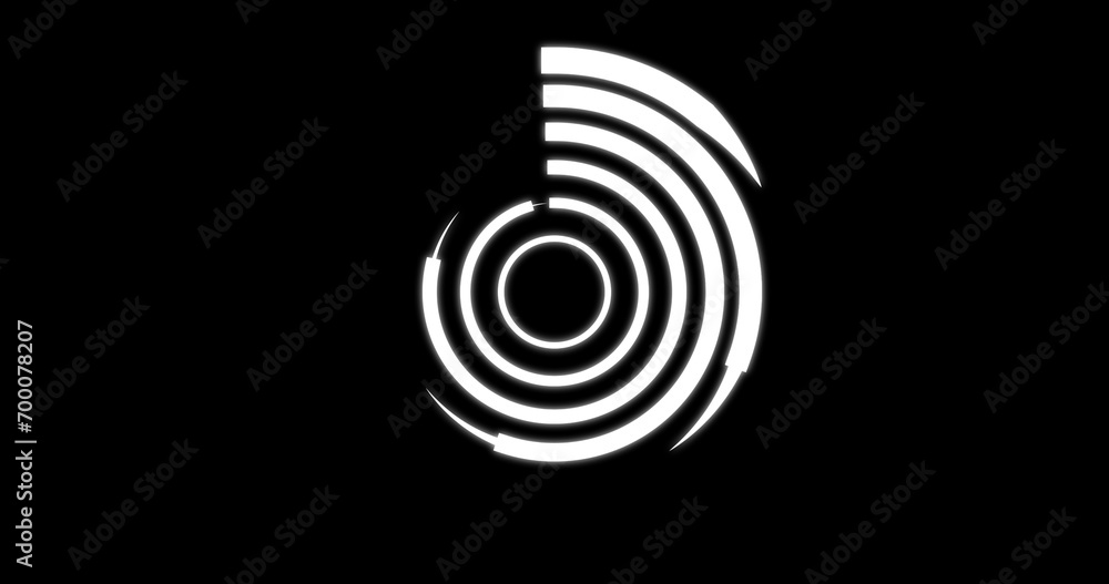 Circles of white animating in and out on a black background. Concept of consistency and discipline 2D clean embossed glowing simple circle motion graphic asset. Surreal spiral geometry circle bg. Circles of white animating in and out on a black background. Concept of consistency and discipline 2D clean embossed glowing simple circle motion graphic asset. Surreal spiral geometry circle bg.