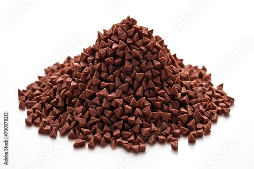 Small mound of chocolate-shaped corn cereals on white background (isolated)