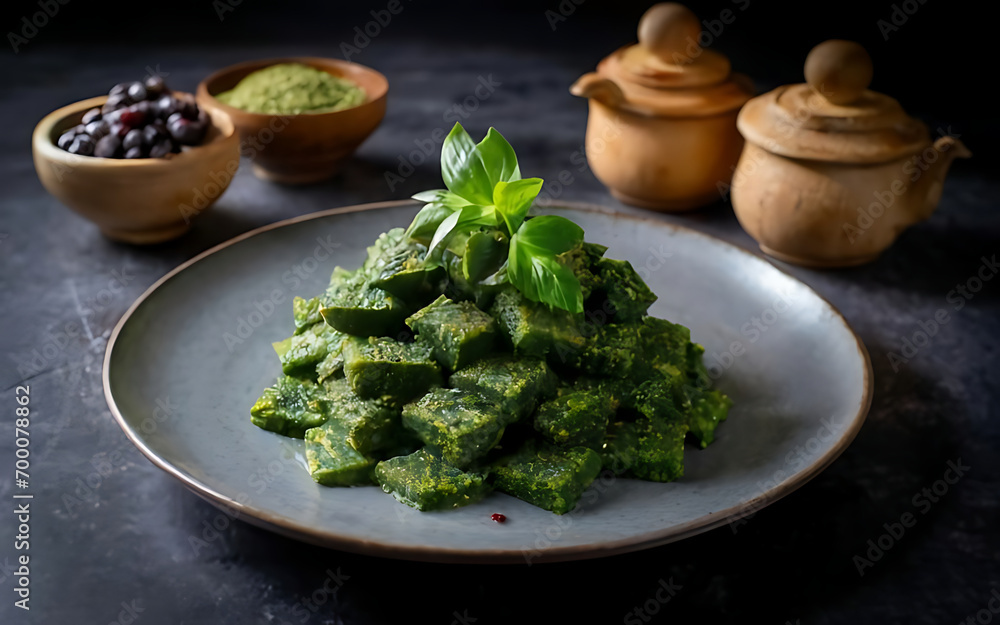 Capture the essence of Mulukhiyah in a mouthwatering food photography shot Capture the essence of Mulukhiyah in a mouthwatering food photography shot