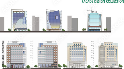 city buildings icons, 2d illustration facade of a modern hotel