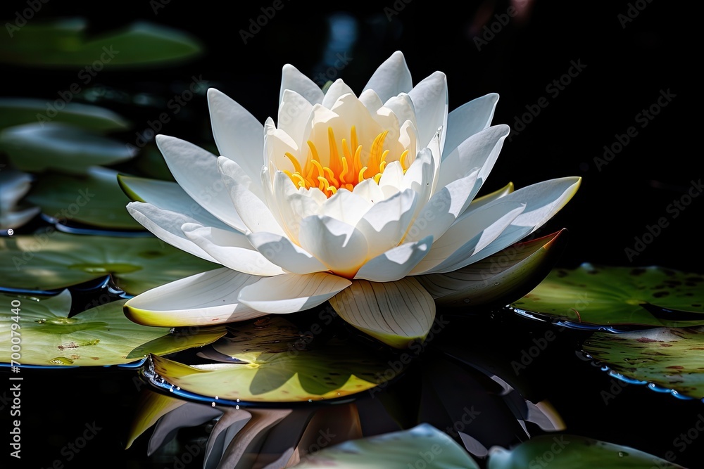 Beautiful white lotus flower in lake, an exquisite work of art.