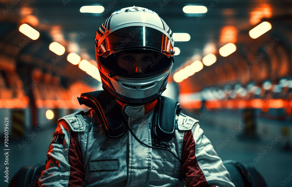Φωτογραφία Man dressed as a racer, Motorsport car racer in race car track
